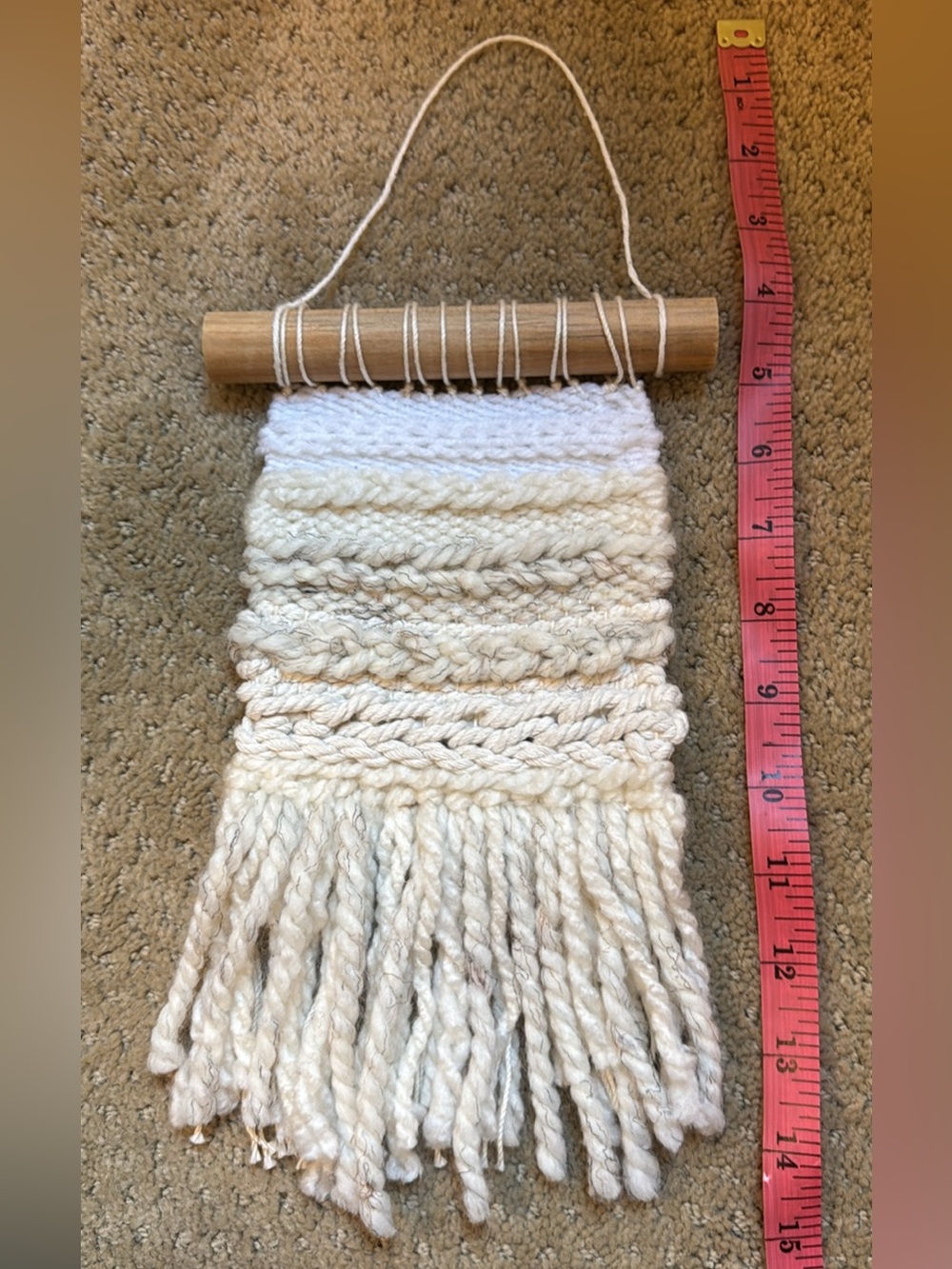 Handwoven Cream Wall Hanging with Wooden Dowel - Home Accents